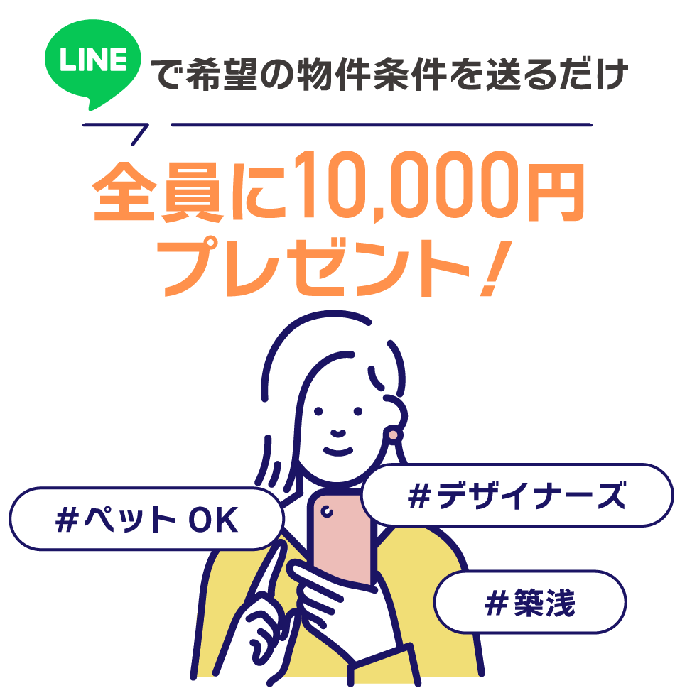LINEで希望の物件条件を送るだけで全員に1万円プレゼント